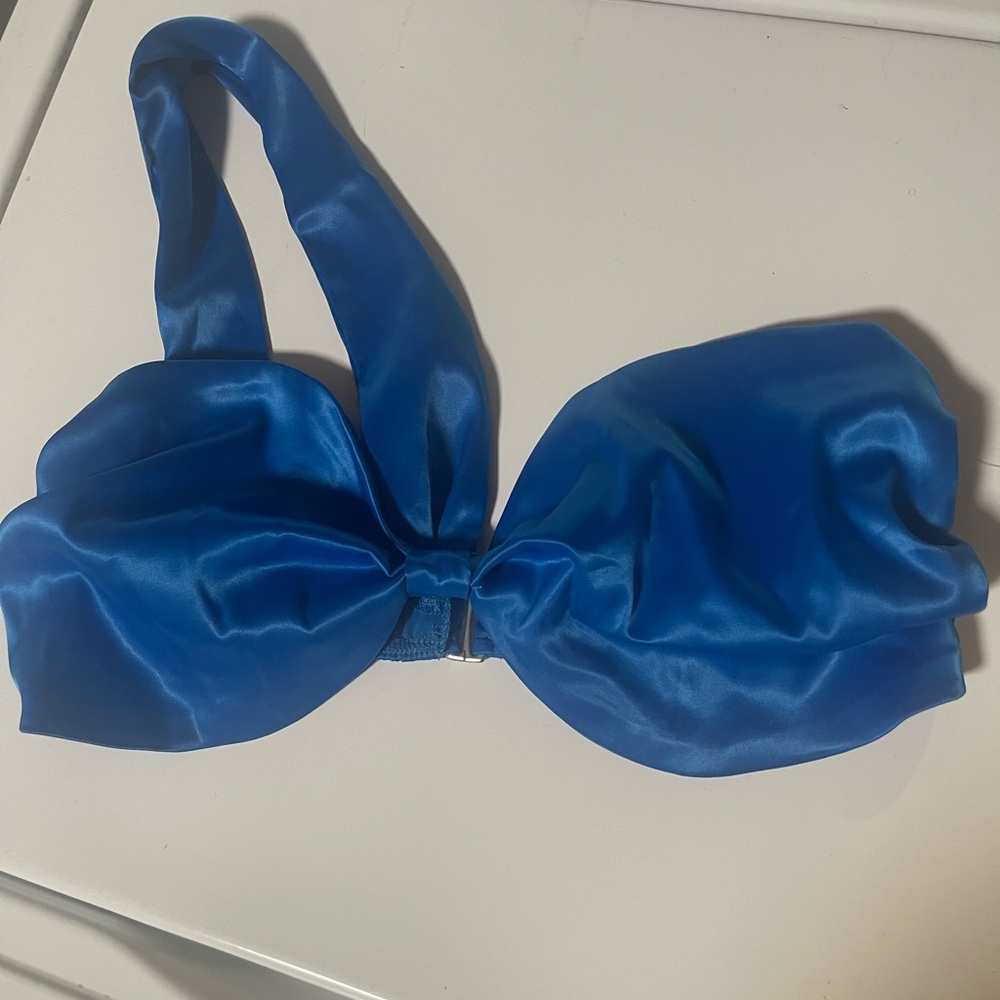 Blue Satin Bow Top
